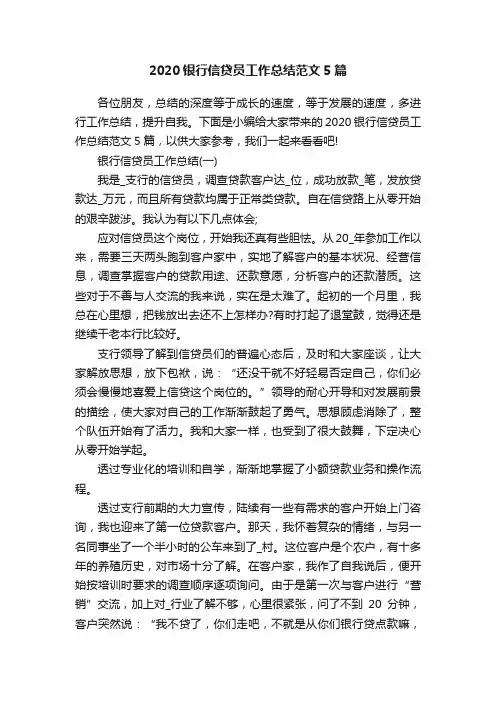 2020银行信贷员工作总结范文5篇