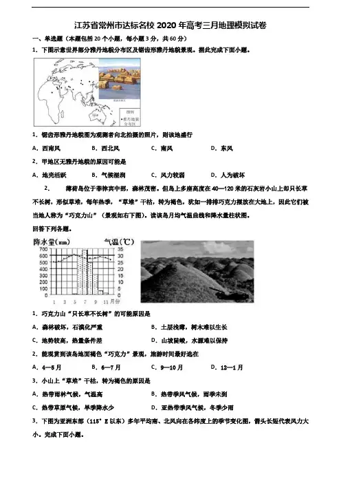 江苏省常州市达标名校2020年高考三月地理模拟试卷含解析