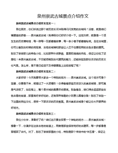泉州崇武古城景点介绍作文