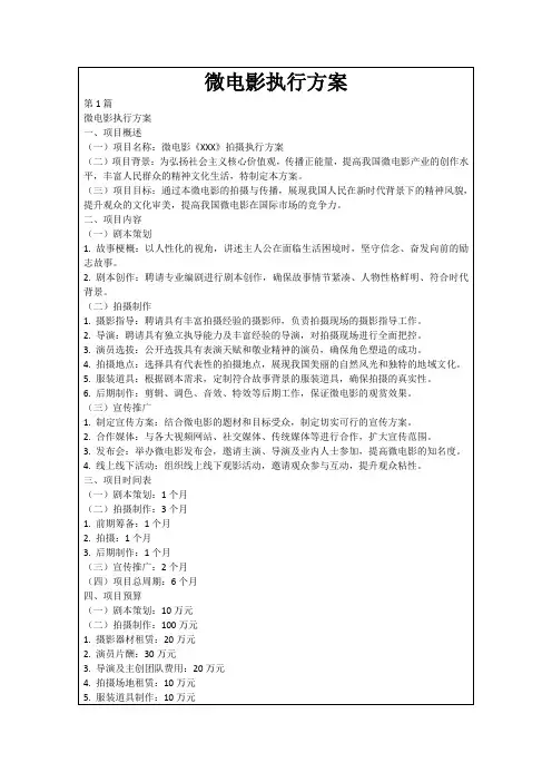 微电影执行方案