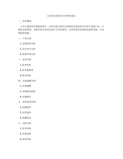 公司项目投资可行性研究报告