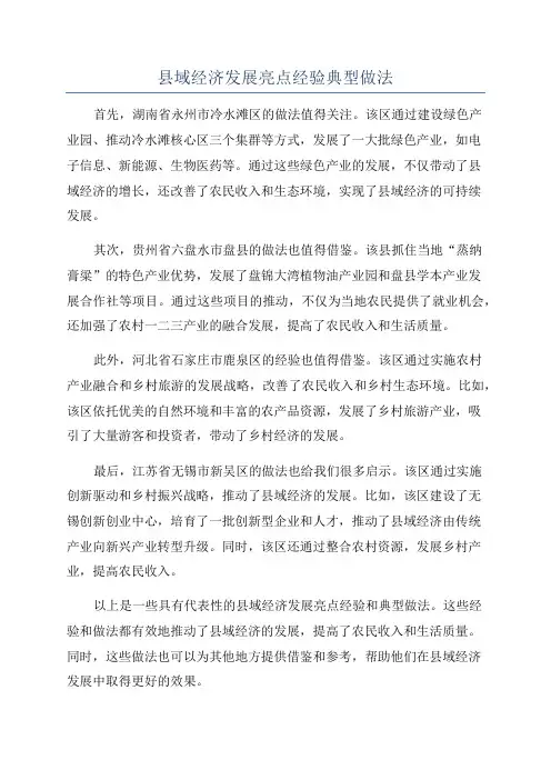 县域经济发展亮点经验典型做法