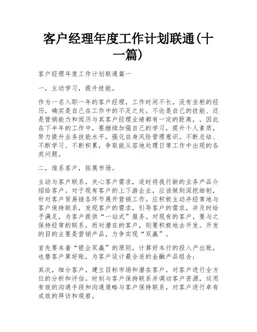 客户经理年度工作计划联通(十一篇) 