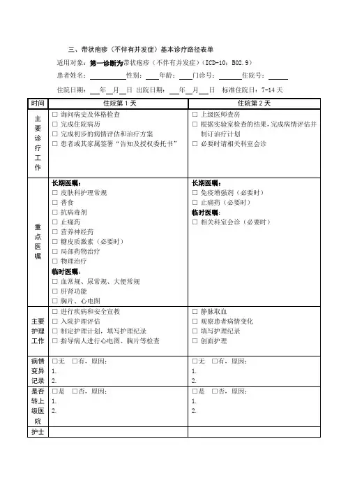 带状疱疹基本诊疗路径(试行)