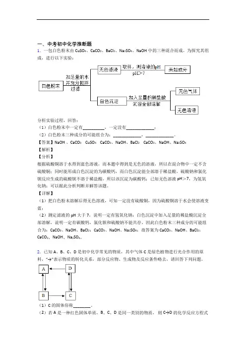 中考化学《推断题的综合》专项训练附答案