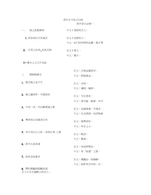 高中语文必修----古今异义词