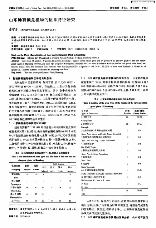 山东稀有濒危植物的区系特征研究