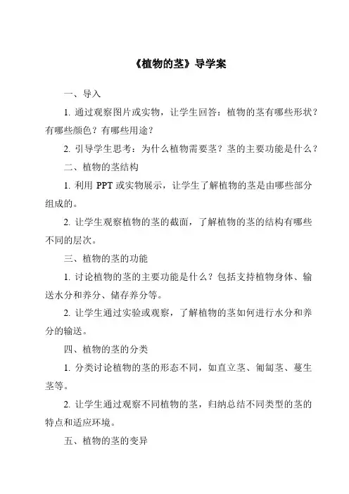 《植物的茎导学案-2023-2024学年科学粤教粤科版》