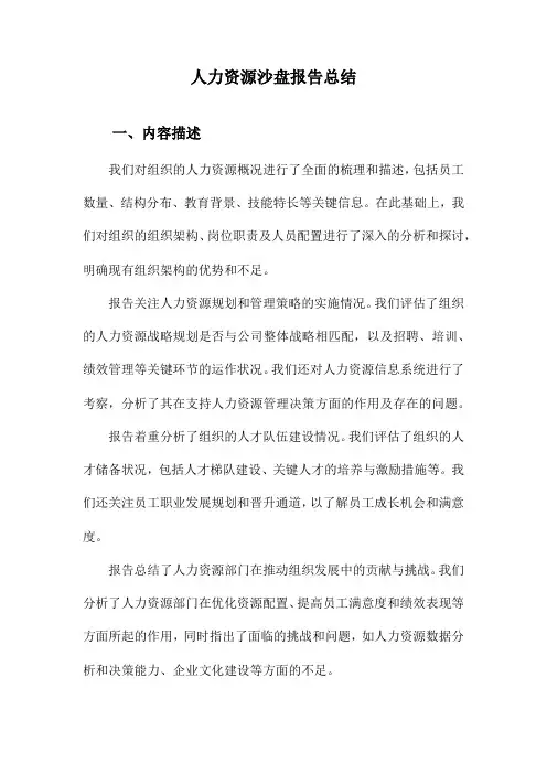 人力资源沙盘报告总结