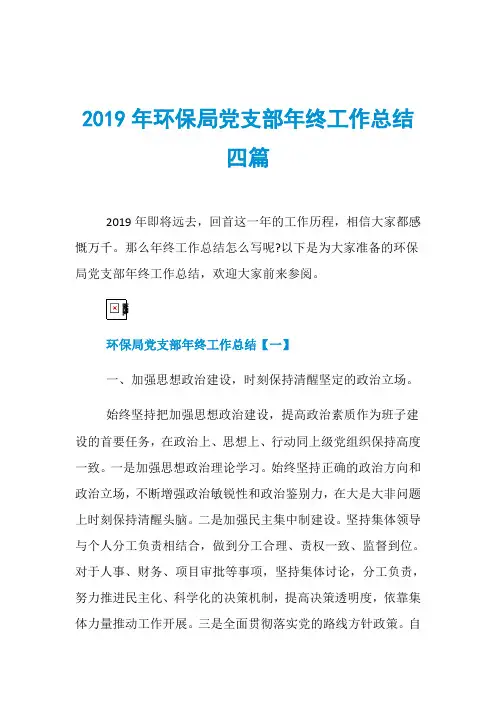 2019年环保局党支部年终工作总结四篇