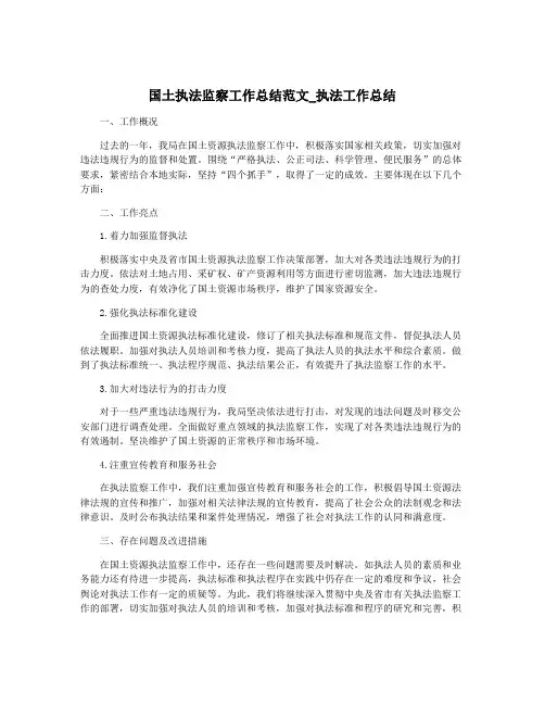 国土执法监察工作总结范文_执法工作总结