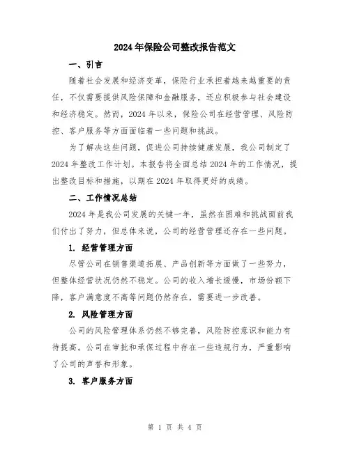 2024年保险公司整改报告范文