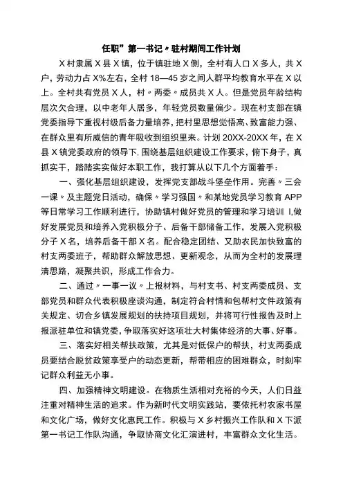 2023年任职第一书记驻村期间工作计划