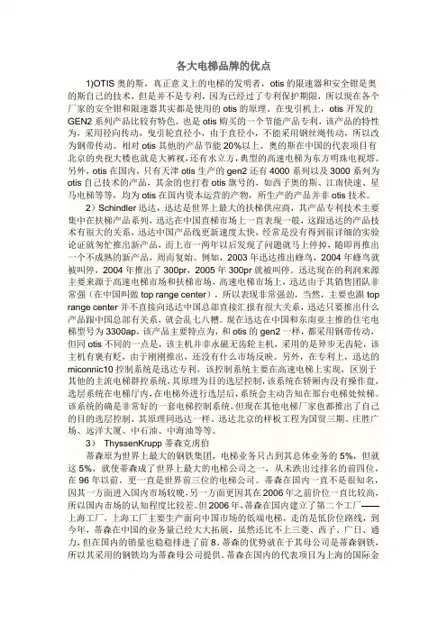 各大电梯品牌的优点1