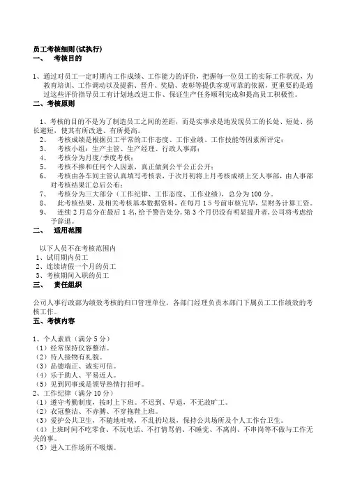 员工考核细则及考核评分表(20140311)