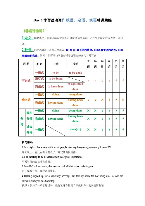 非谓语动词作状语、定语、宾语精讲精练-英语初高中衔接大全(全国通用版)