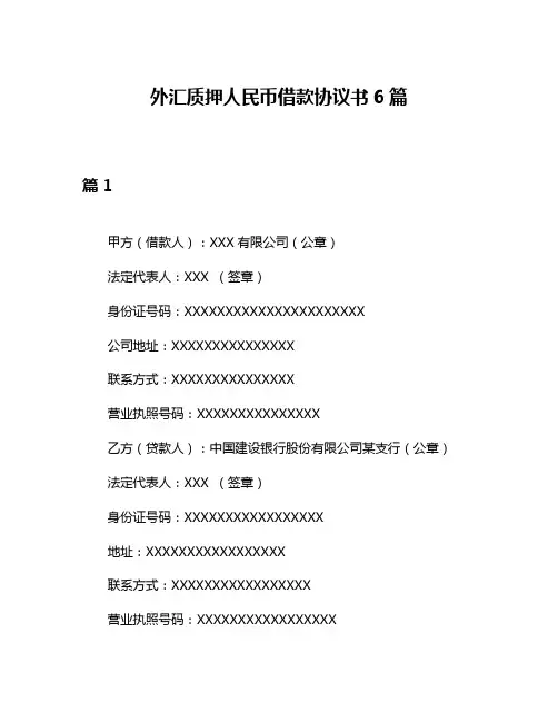 外汇质押人民币借款协议书6篇