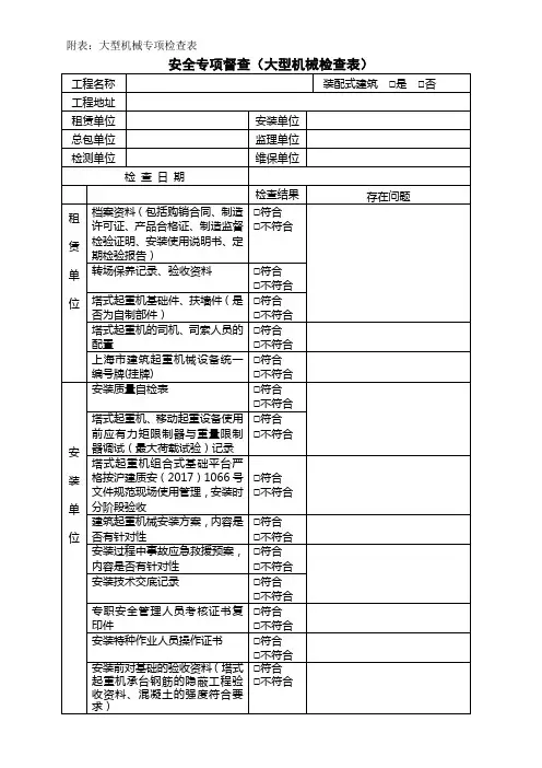 安全专项督查(大型机械检查表)