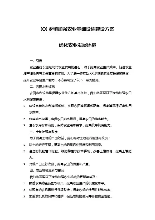 XX乡镇加强农业基础设施建设方案