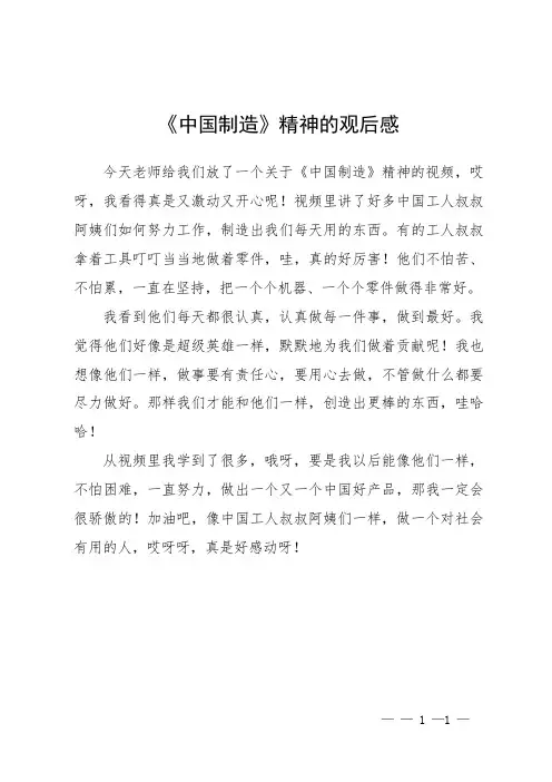 《中国制造》精神的观后感
