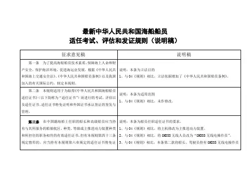 海船船员考试评估和发证规则11版说明稿解剖