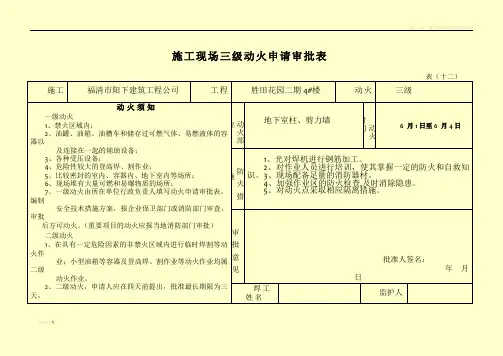 施工现场三级动火申请审批1
