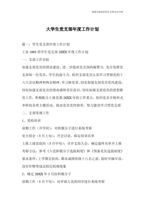 大学生党支部年度工作计划