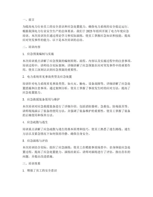 电力年度应急培训总结