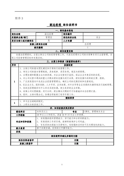 副总经理岗位说明书