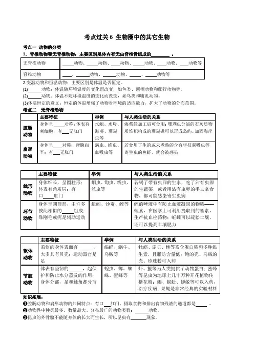 2023年生物中考复习考点过关6生物圈中的其它生物
