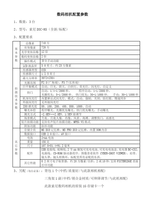 数码相机配置参数