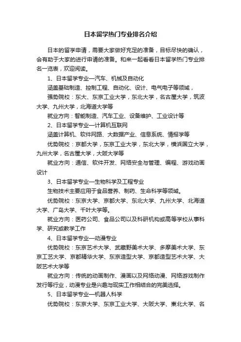 日本留学热门专业排名介绍