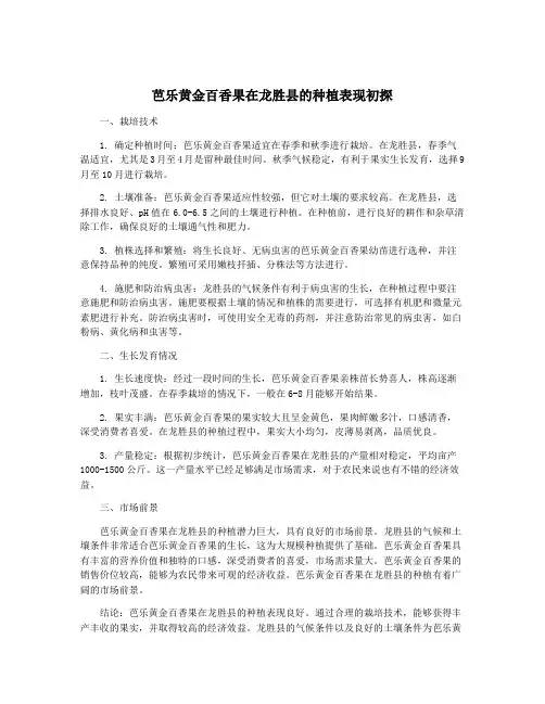 芭乐黄金百香果在龙胜县的种植表现初探