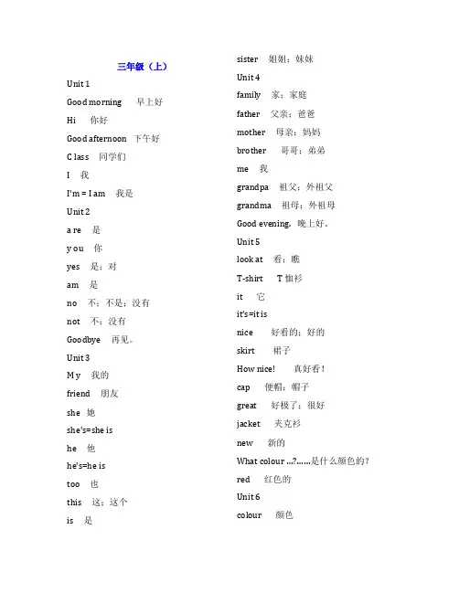 苏教版小学英语单词汇总  译林版