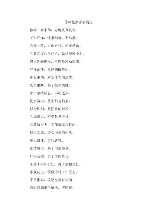 作风整肃评语简短