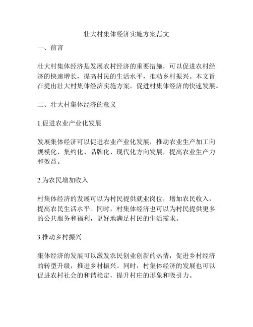 壮大村集体经济实施方案范文