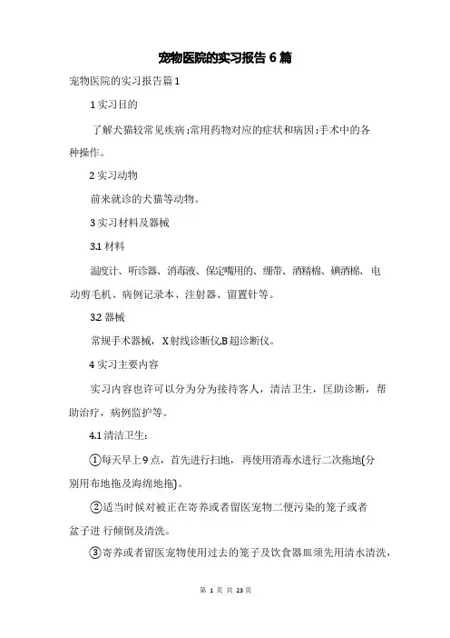 宠物医院的实习报告6篇