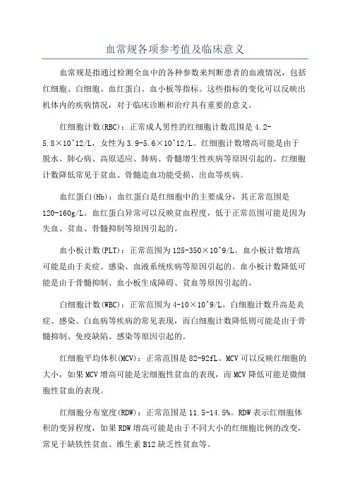 血常规各项参考值及临床意义