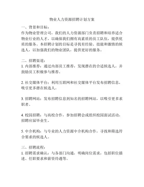 物业人力资源招聘计划方案