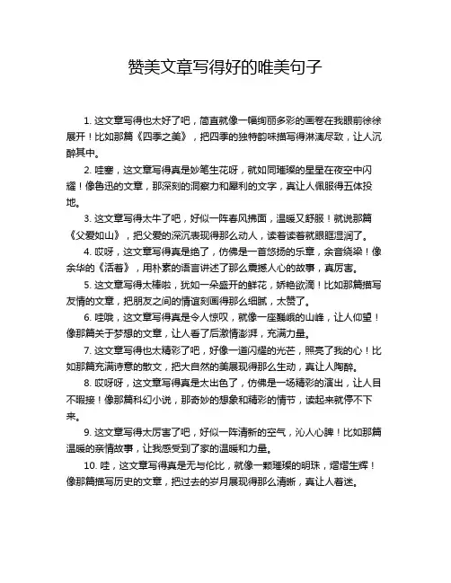 赞美文章写得好的唯美句子
