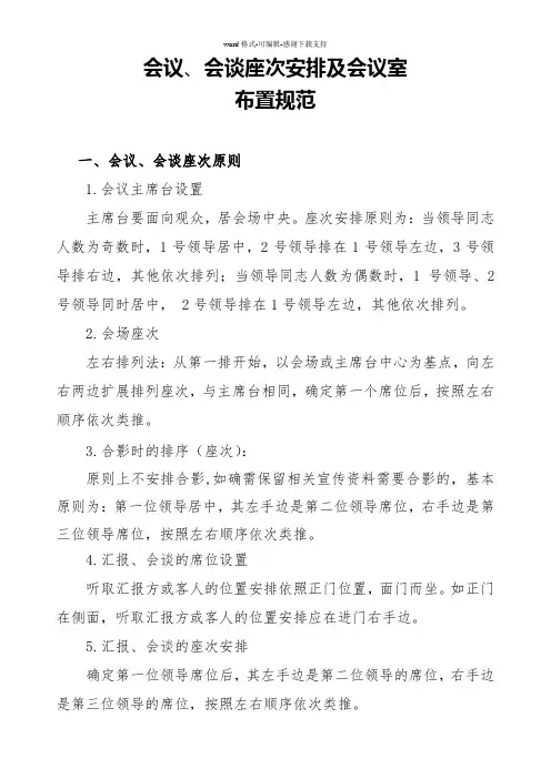 会议、会谈座次安排及注意事项(供参考)