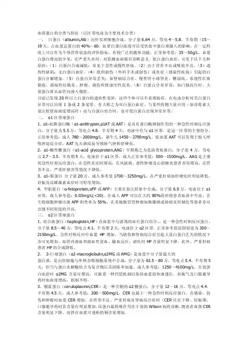 血清蛋白的分类与特征