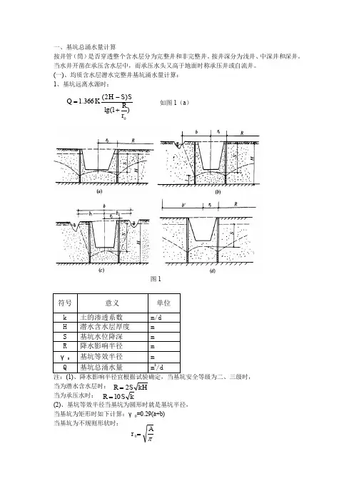 基坑总涌水量计算公式汇总