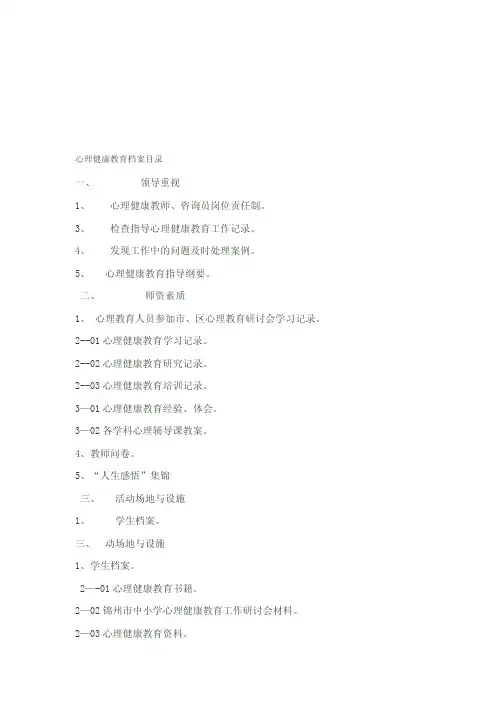 [整理版]心理健康教育档案目录