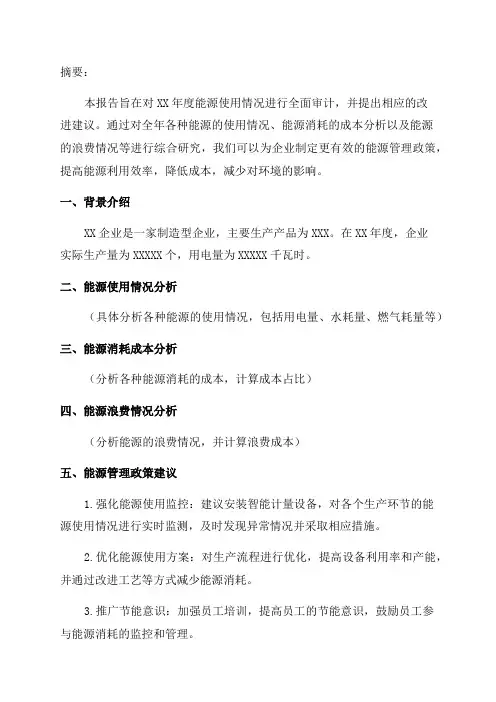XX年能源审计报告模本