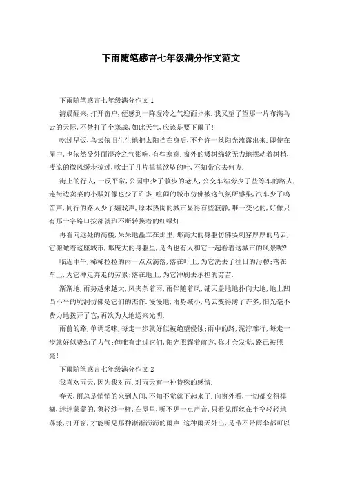 下雨随笔感言七年级满分作文范文