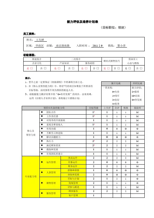 能力评估及培养计划表