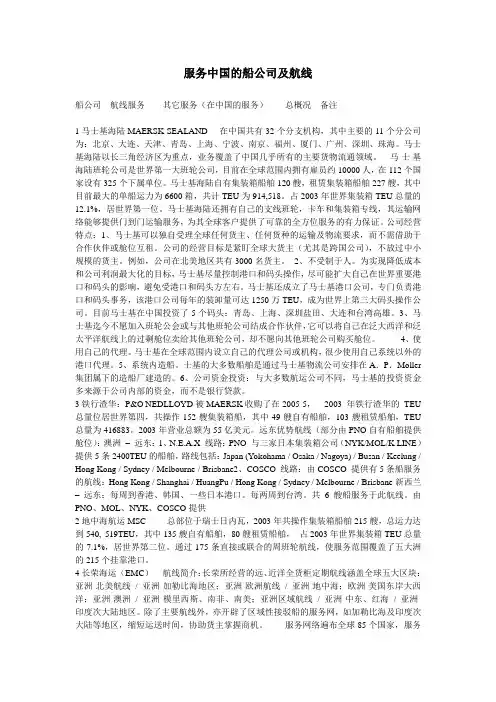 服务中国的船公司及航线