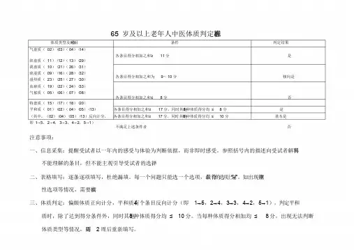 65岁及以上老年人中医体质判定标准表