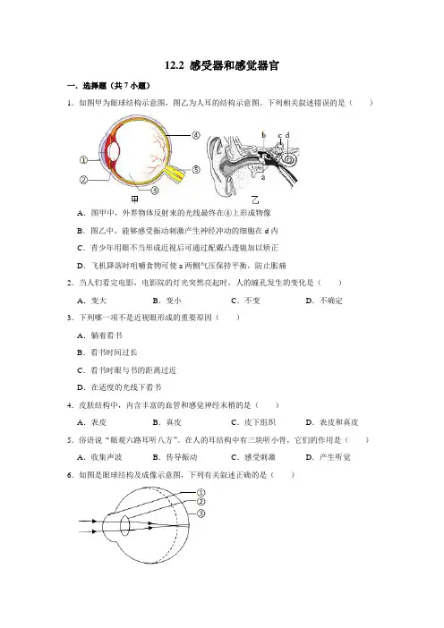 北师大版生物七年级下册 感受器和感觉器官